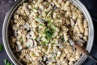 Creamy Vegan Mushroom Pasta Drizzled with Truffle Oil