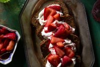 Banana Bread French Toast with Strawberry Sauce and Honey Whip