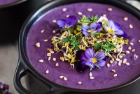 Velvety Purple Sweet Potato Soup with Cashew Cream