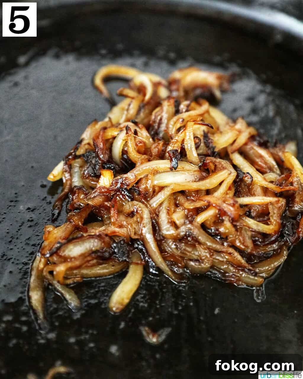 caramelized onions in a cast iron skillet.
