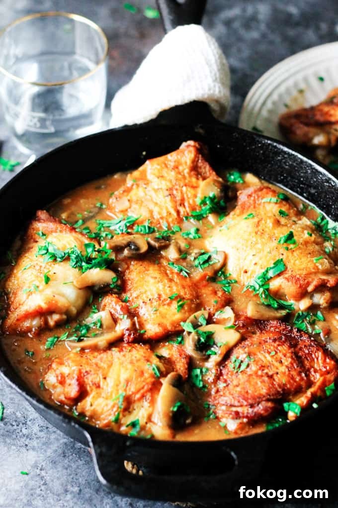 Chicken Chasseur (French Hunter’s Chicken): Classic Rustic Recipe 7 French Hungers Chicken in a cast iron skillet