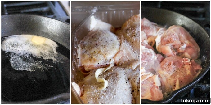 Chicken Chasseur (French Hunter’s Chicken): Classic Rustic Recipe 2 Process shots of making chicken chasseur