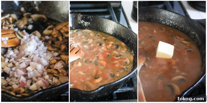 Chicken Chasseur (French Hunter’s Chicken): Classic Rustic Recipe 5 Process shots of making chasseur sauce