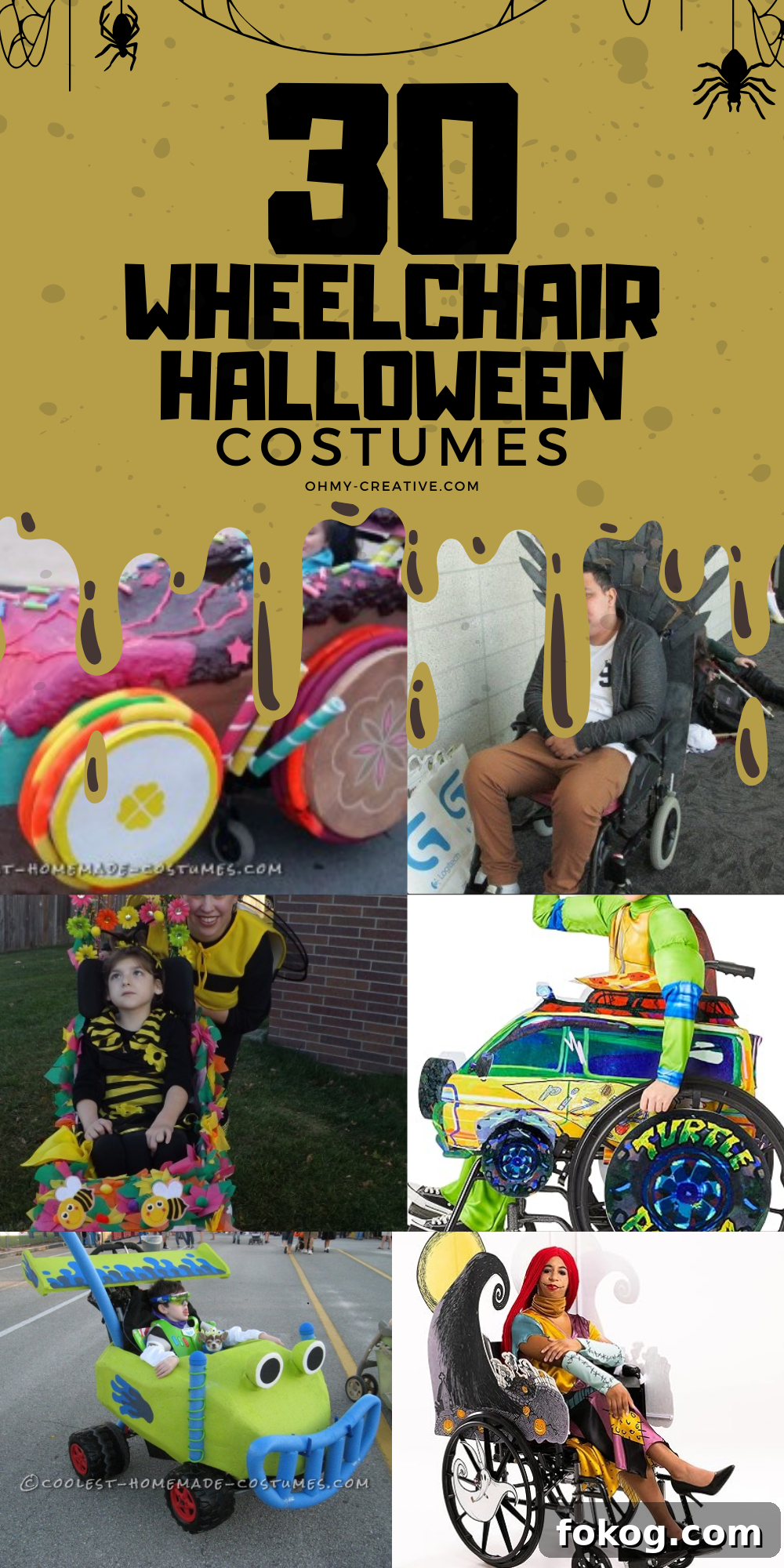 A collage image of Wheelchair Halloween Costumes that will help you stand out and make this Halloween one to remember!