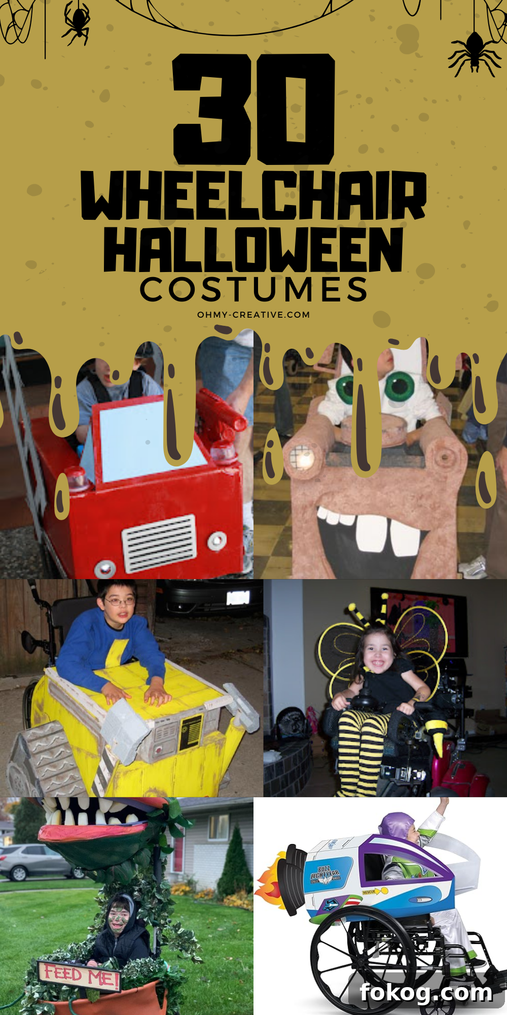 A collage image of Wheelchair Halloween Costumes that will help you stand out and make this Halloween one to remember!
