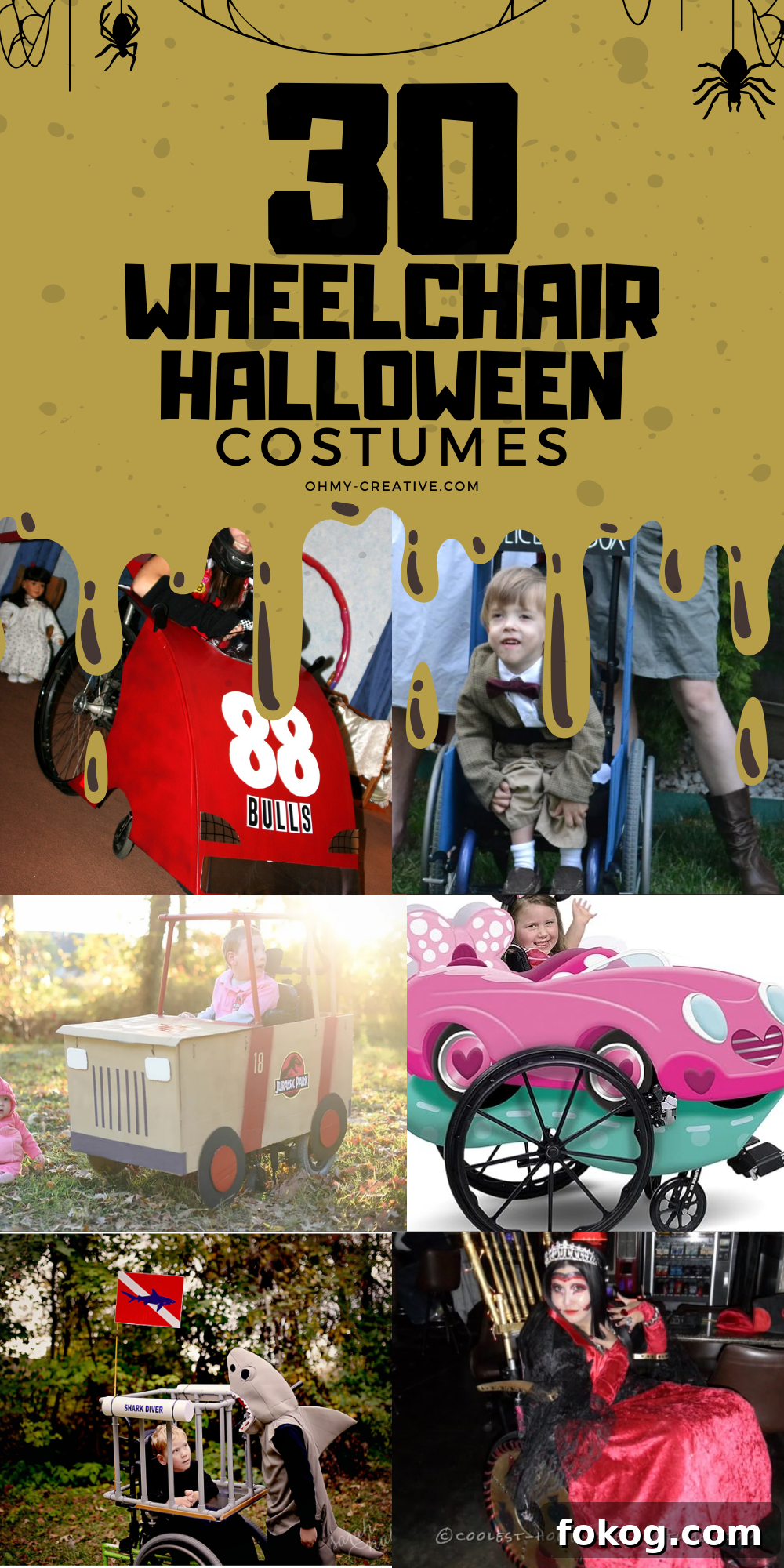 A collage image of Wheelchair Halloween Costumes that will help you stand out and make this Halloween one to remember!