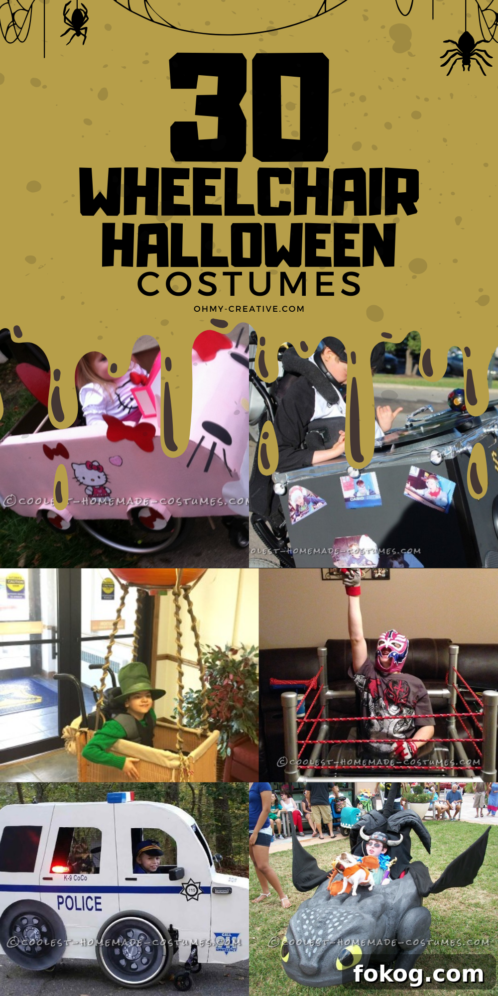 A collage image of Wheelchair Halloween Costumes that will help you stand out and make this Halloween one to remember!