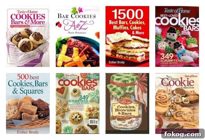 A collection of cookbooks on bar recipes and cookie recipes.