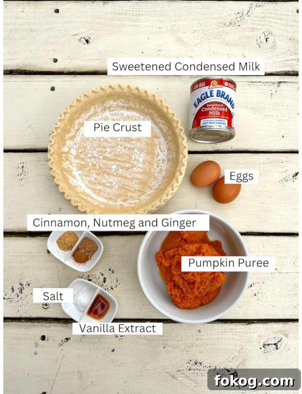 Ingredients for pumpkin pie in small bowls on a table.