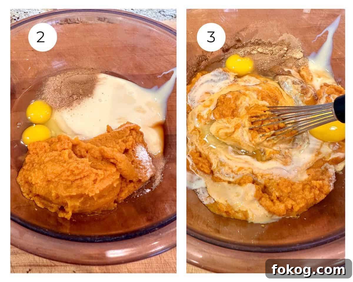 Pumpkin pie filling in a bowl.