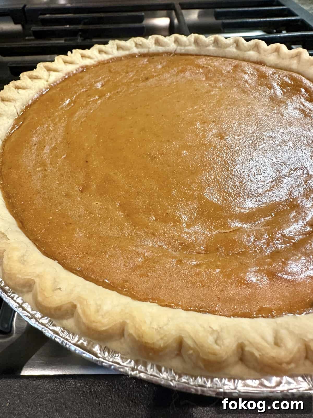 A baked pumpkin pie.