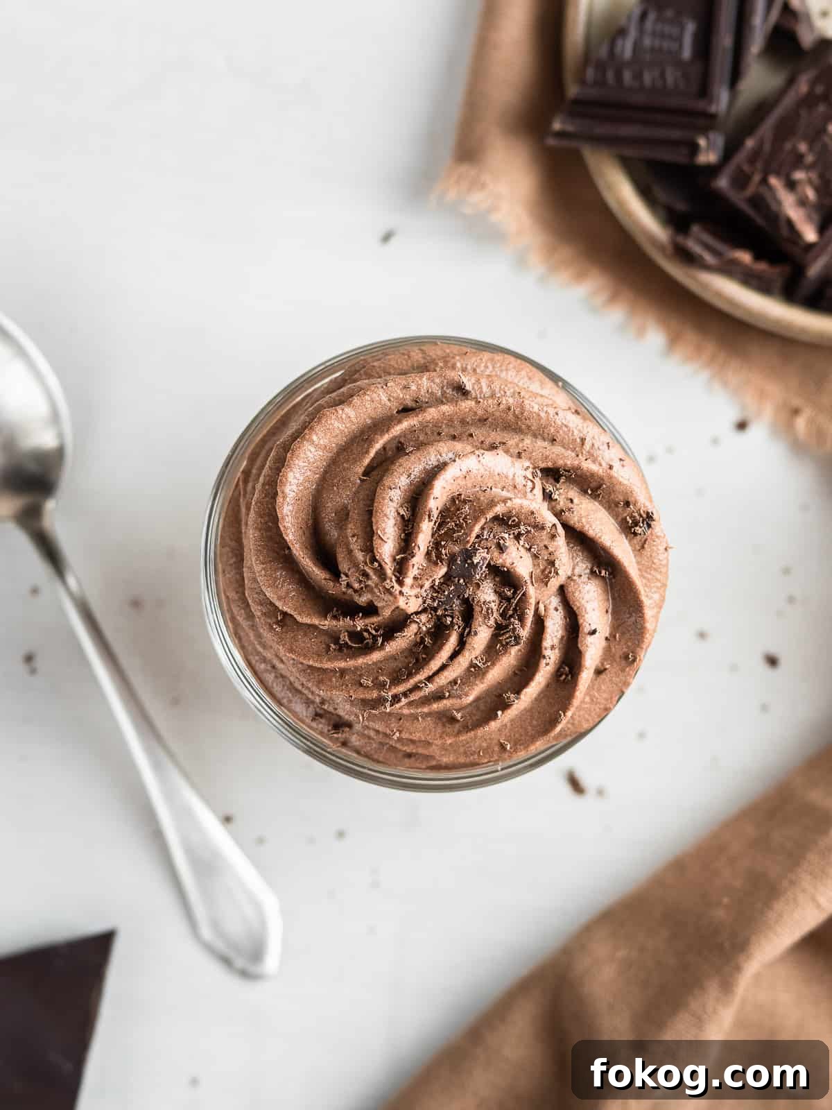 2-Ingredient Chocolate Whipped Cream Frosting Recipe 3 Dark chocolate whipped cream piped in a glass