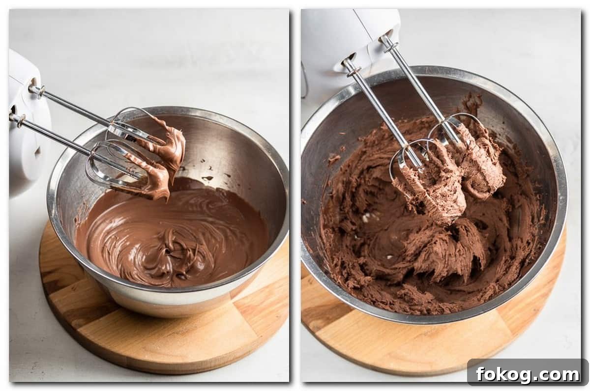 2-Ingredient Chocolate Whipped Cream Frosting Recipe 6 Photo 5: Beaters with soft peaks of chocolate whipped cream Photo 6: Beaters with stiff peaks