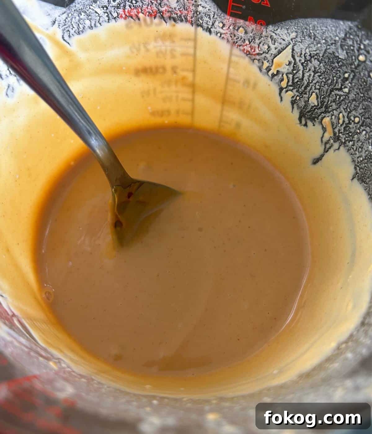 Peanut dressing in pyrex dish.