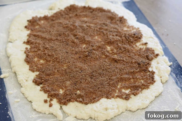 cinnamon filling over dough