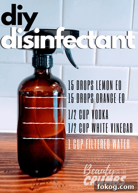 Learn how to make this DIY Disinfectant that is all natural, non toxic, cheap, and works like Lysol. This spray uses essential oils, white vinegar, and alcohol to deodorize, sanitize, and kill mold.