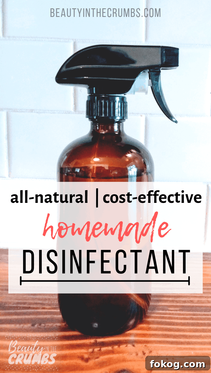 Learn how to make this DIY Disinfectant that is all natural, non toxic, cheap, and works like Lysol. This spray uses essential oils, white vinegar, and alcohol to disinfect your home