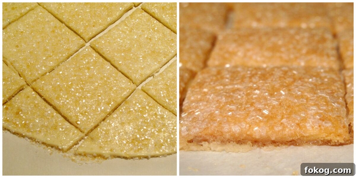 Maple Crisp Cookies with a Shimmering Sugar Glaze 4 Sugar coated pastry dough sliced into squares and baked edge of one cookie square.