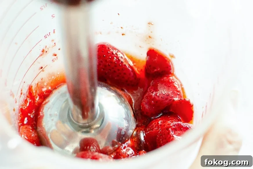Strawberries pureed for Strawberry Sauce