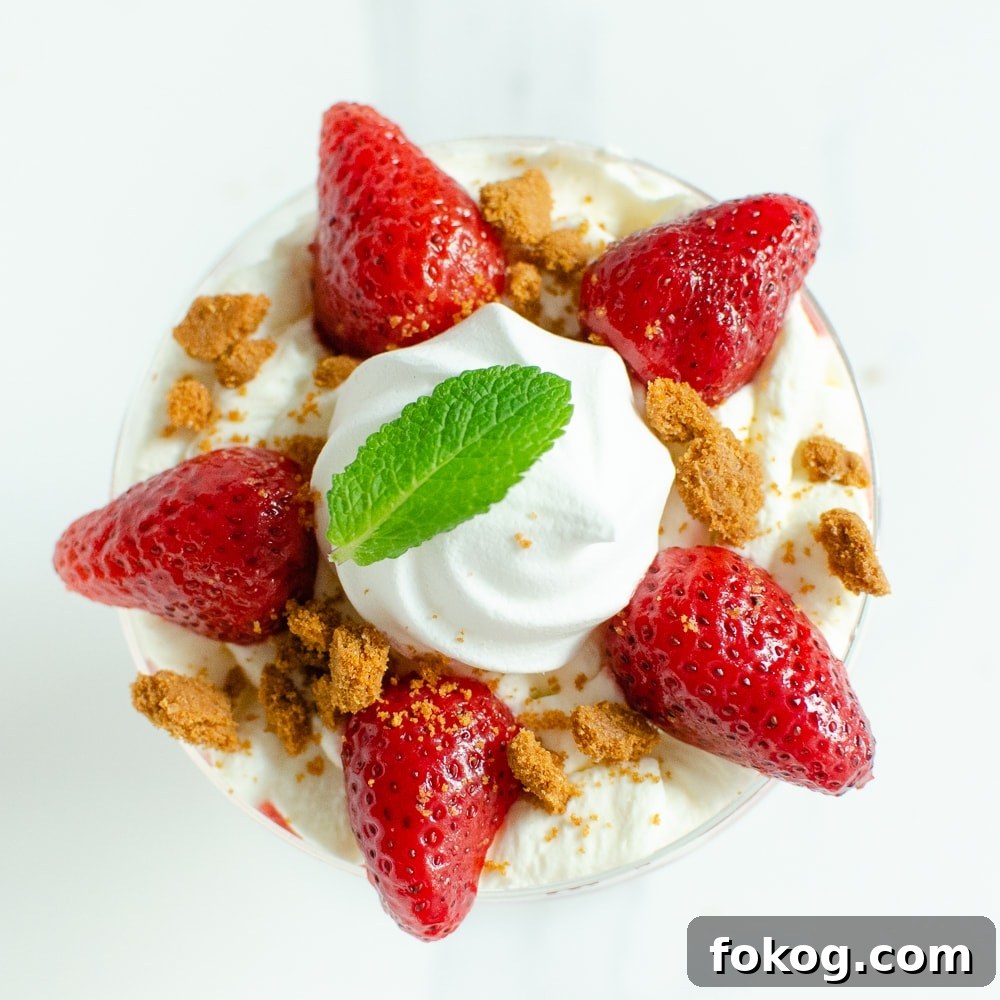 Completed Eton Mess Dessert with mint leaf ontop