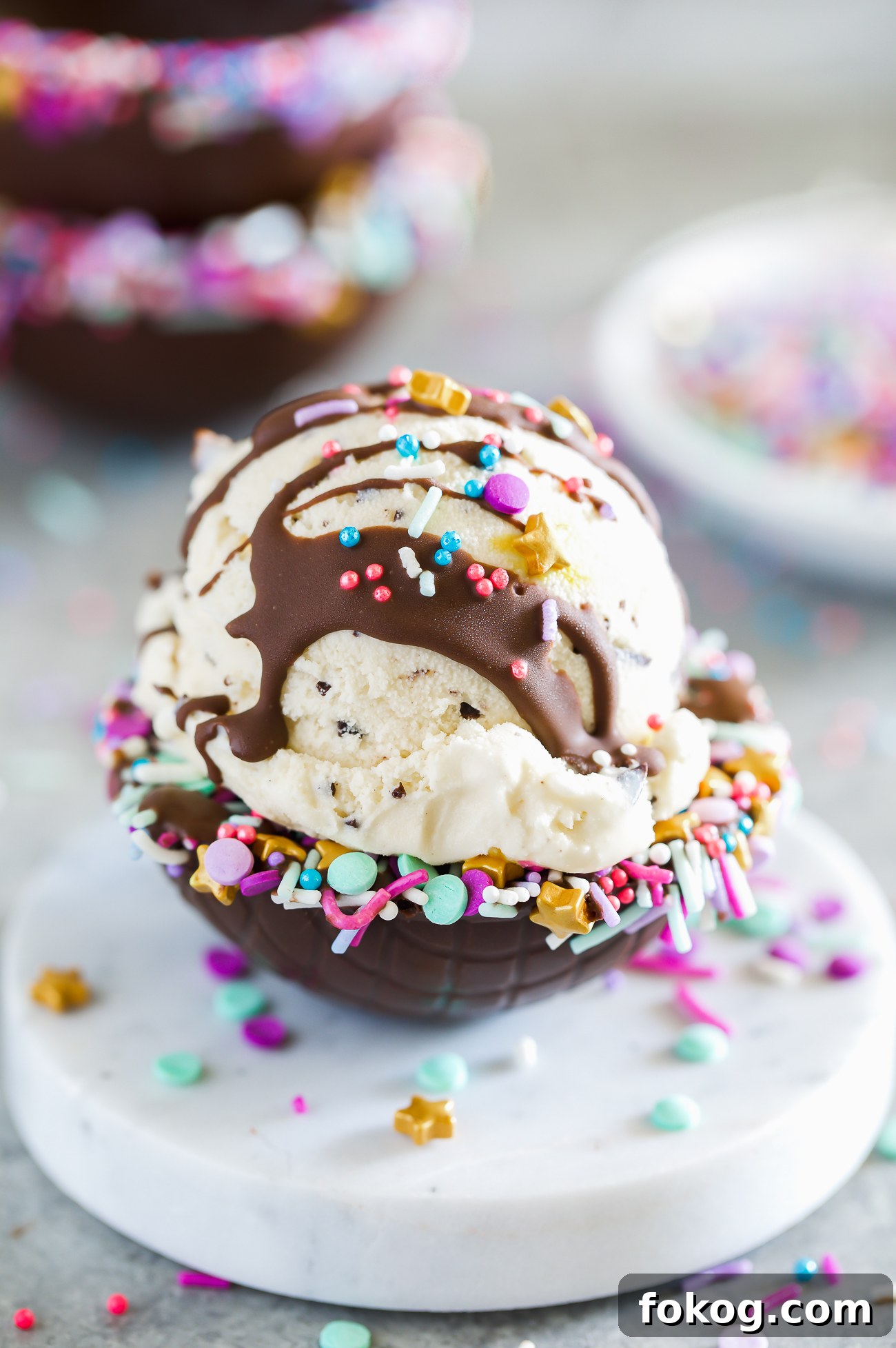 Edible Chocolate Dessert Bowls: How to Make and Fill Them 2 diy ice cream sundae chocolate bowl with sprinkles