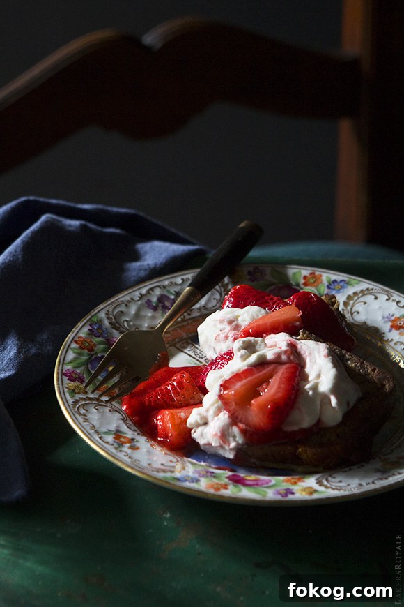 Banana Bread French Toast with Strawberry Sauce & Honey Whipped Cream | Bakers Royale