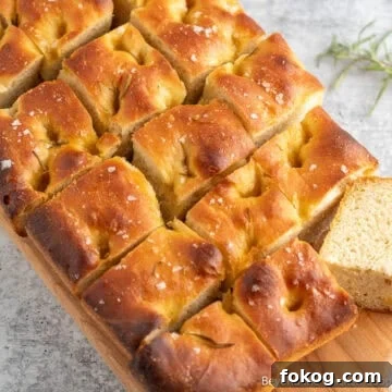 Homemade Focaccia Bread cut into squares.