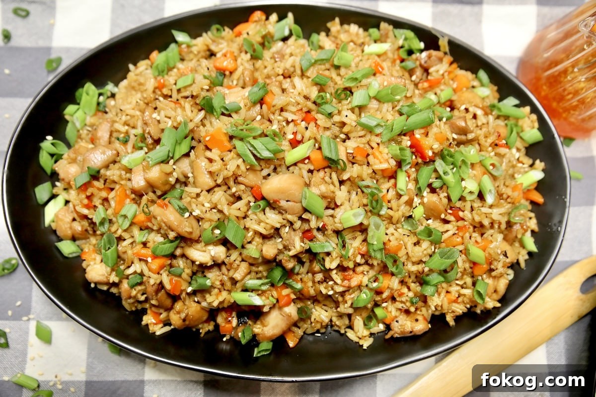 Platter of chicken fried rice.