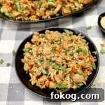 Bowl of chicken fried rice.