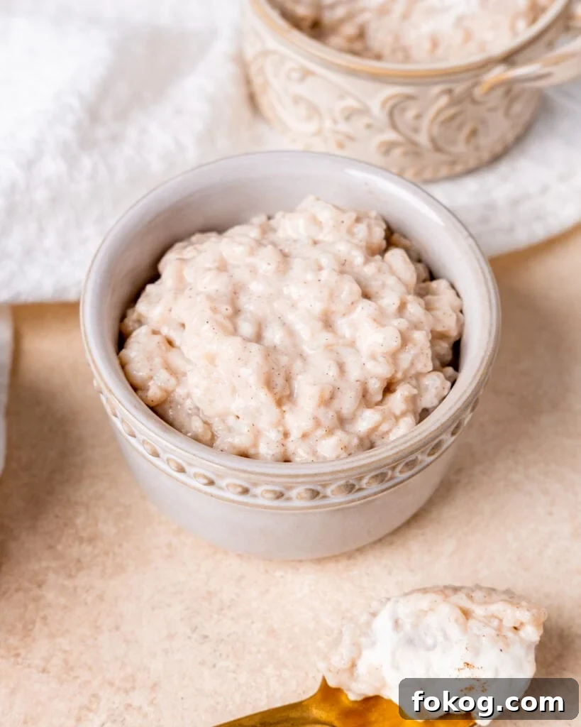 a ramekin of maple cinnamon rice pudding