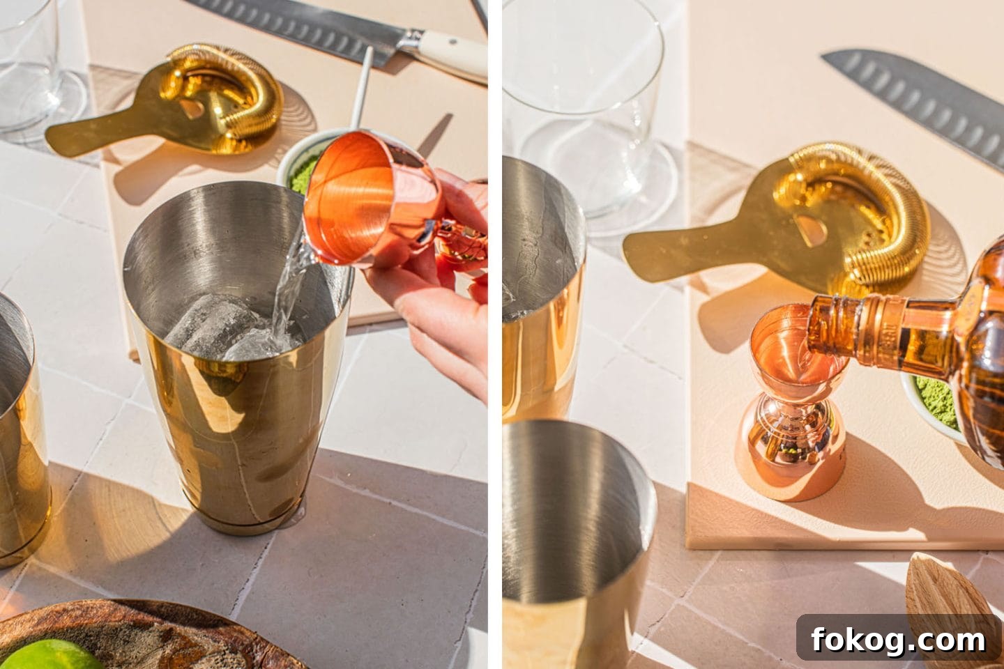 pouring tequila into the cocktail shaker