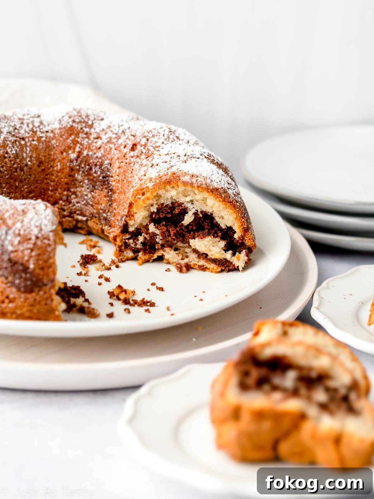 Moist Eggless Marble Cake Recipe for Perfect Swirls 13 Sliced marble bundt cake.