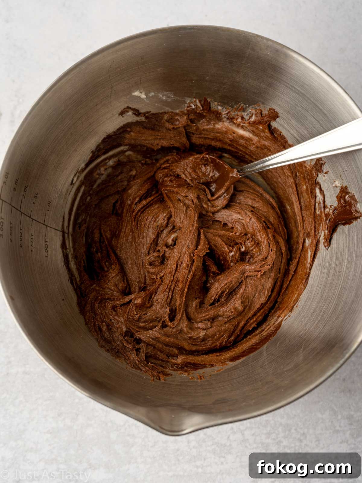 Moist Eggless Marble Cake Recipe for Perfect Swirls 10 Chocolate cake batter in a bowl.