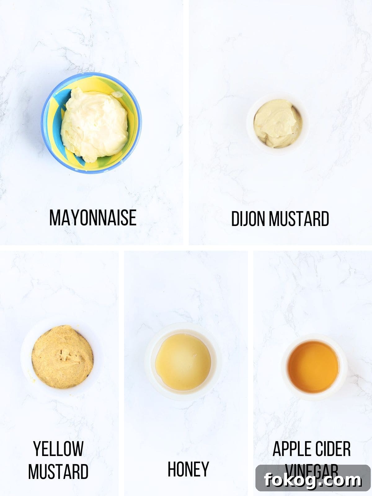 Mini Corn Dog Bites Recipe: Crispy, Bite-Sized Snack Ideas 4 Collage of ingredients needed to make honey mustard sauce.