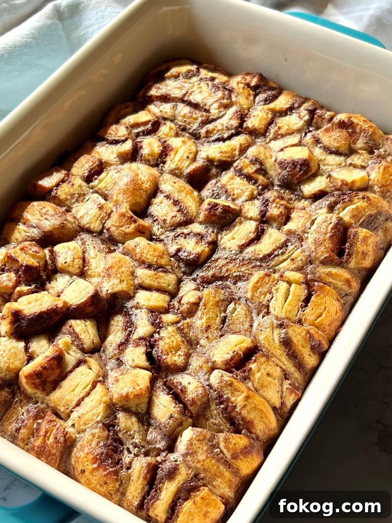 Cinnamon Roll French Toast Casserole Recipe for Brunch Bliss 8 Cinnamon rolls baked in baking dish.