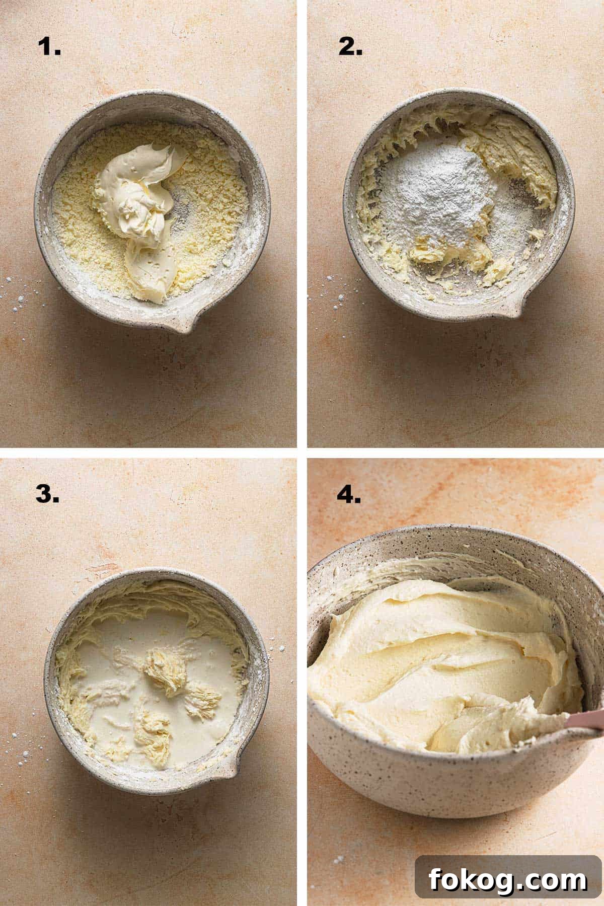 Four steps to make mascarpone frosting.
