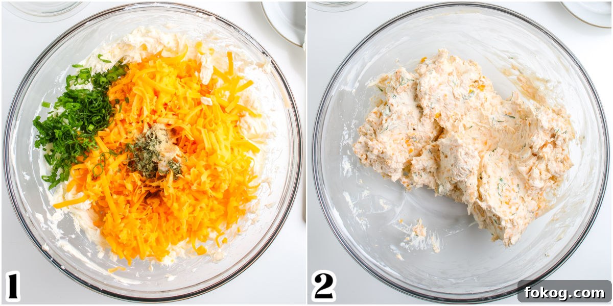 The cheeseball mixture in a mixing bowl and beat together until combined.
