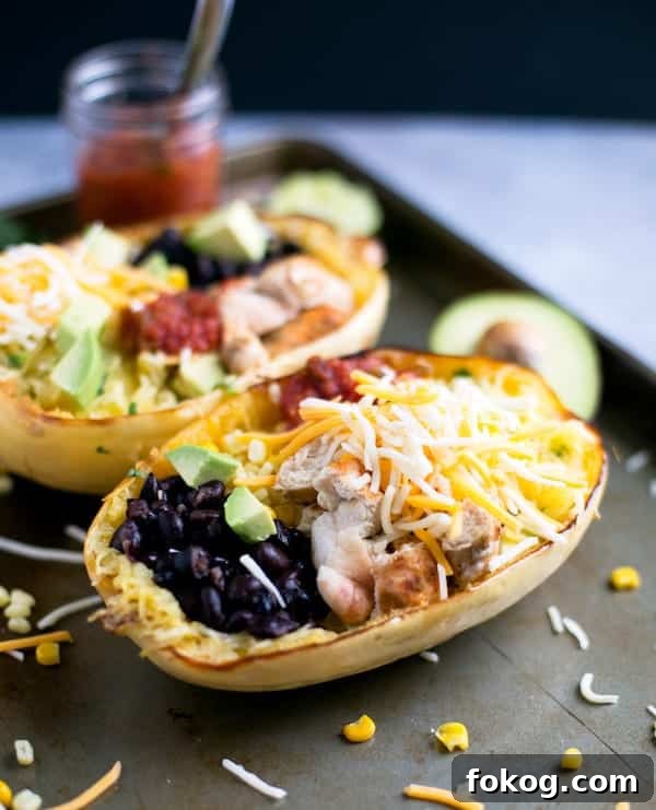 Spaghetti Squash Chicken Burrito Bowls