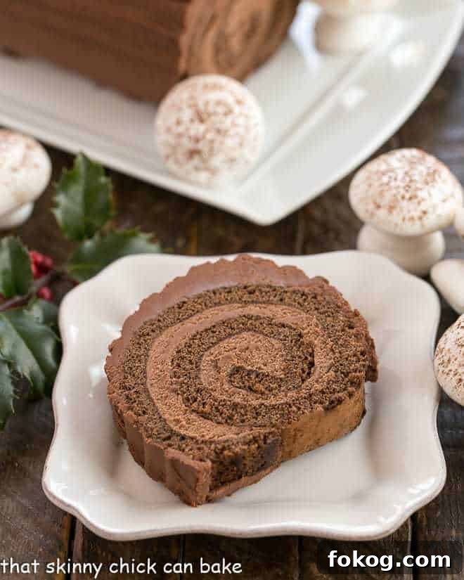 Bouche de Noel slice on a square plate.