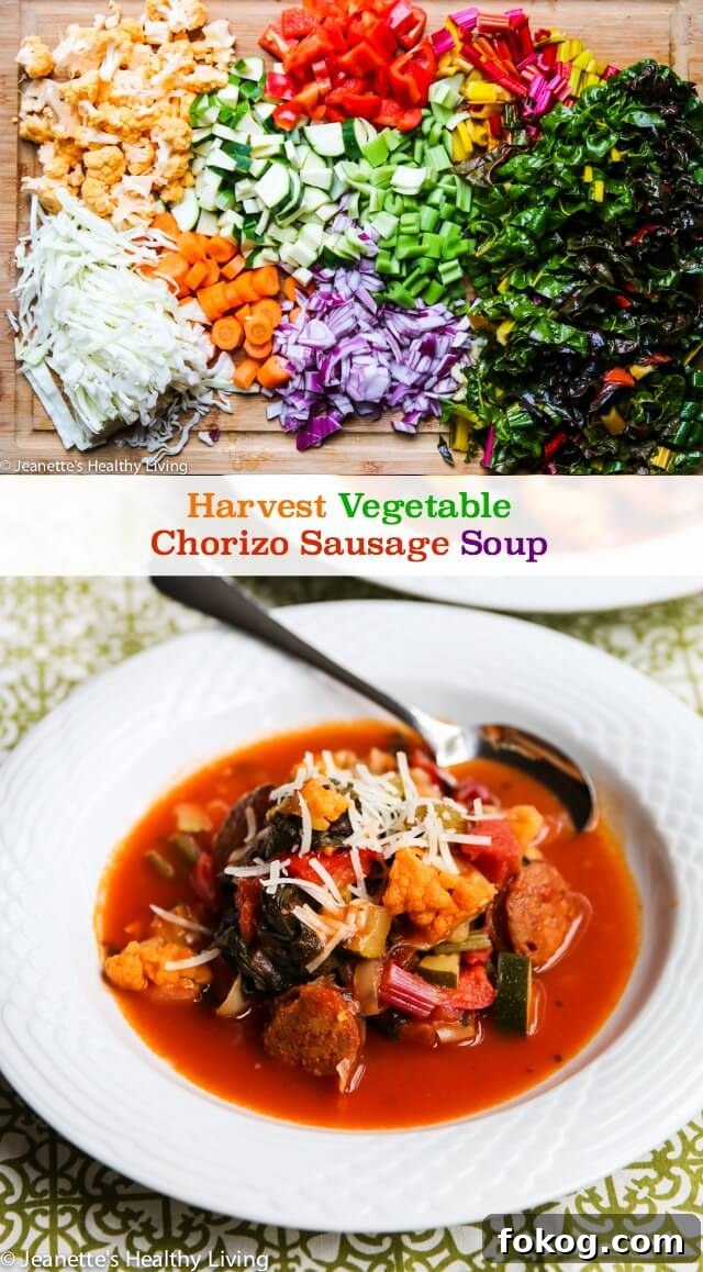 Fall Harvest Vegetable and Chorizo Sausage Soup (Low Carb) 3 Fall Harvest Vegetable Chorizo Sausage Soup - this chunky soup is chockfull of vegetables and comfort food for the soul