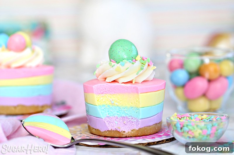 Easter No-Bake Mini Cheesecake with a spoonful set to the side.