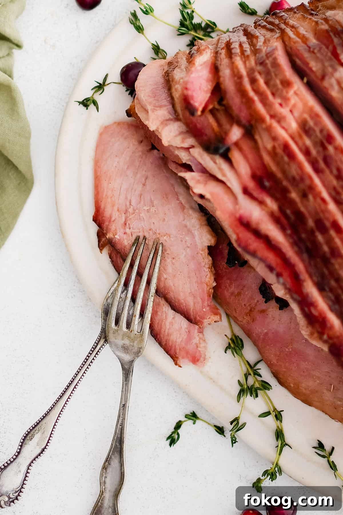 photo of sliced spiral ham on a plate