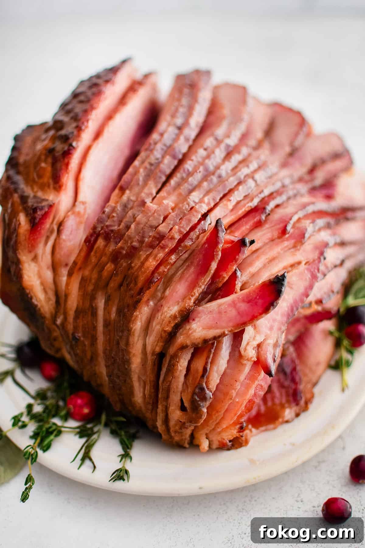 baked spiral ham on a plate