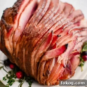 cooked spiral ham on a plate