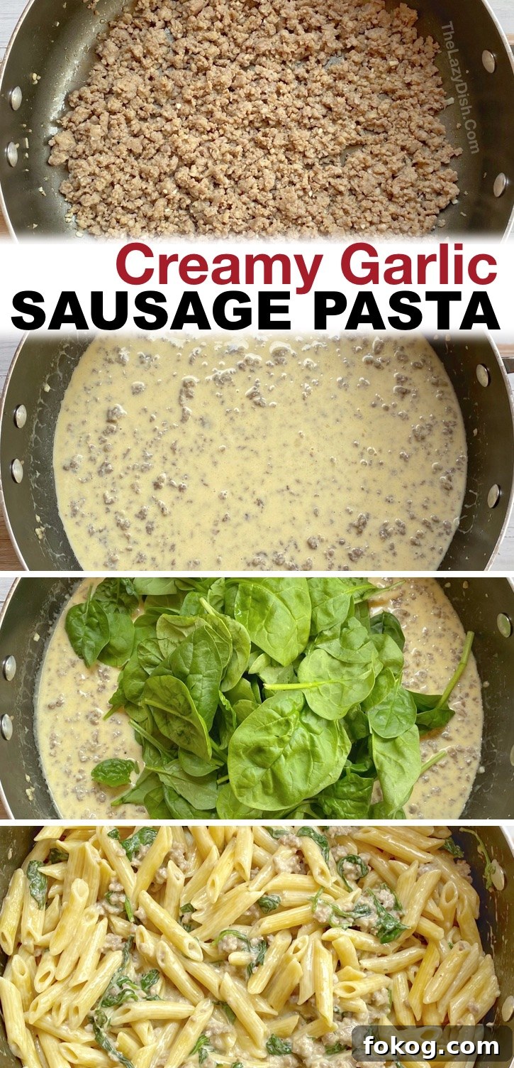 Creamy garlic sausage and spinach pasta — quick and easy family dinner