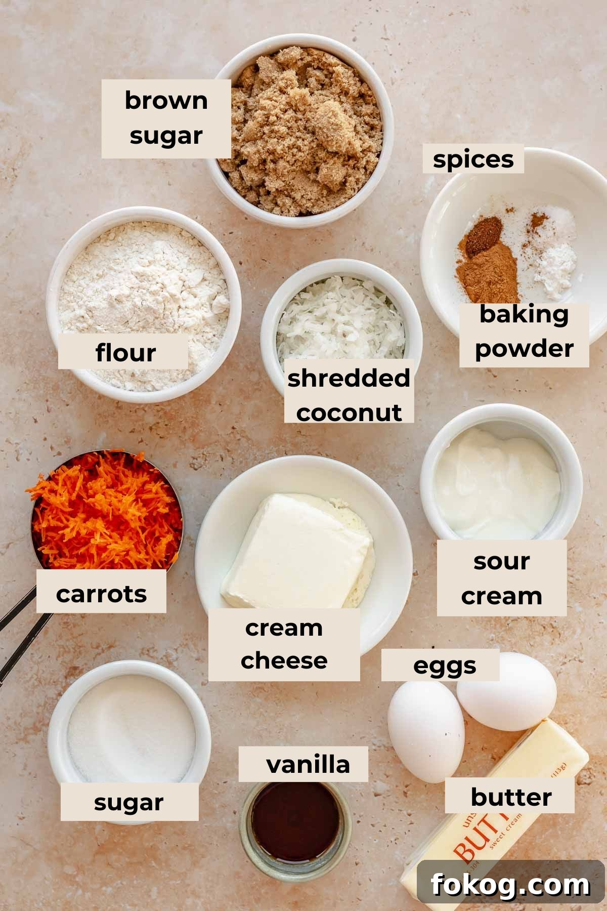 Ingredients for carrot cake blondies.