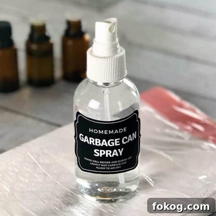 Using deodorizer spray in a trash can