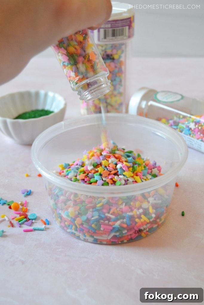 author pouring sprinkles into a bowl