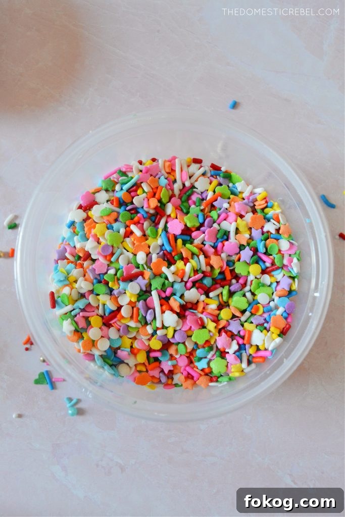 rainbow sprinkle blend in a clear bowl