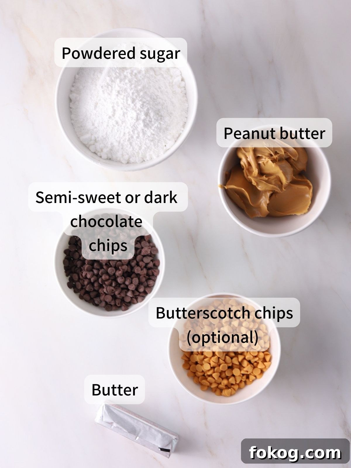 No-Bake Peanut Butter Balls Recipe: Quick Treats for Parties 3 Labeled ingredients for peanut butter balls